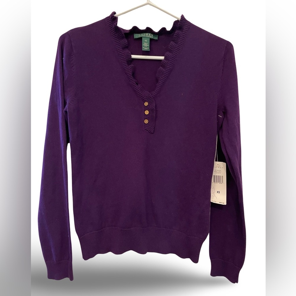 NWT Ralph Lauren, purple knit cotton sweater, XS